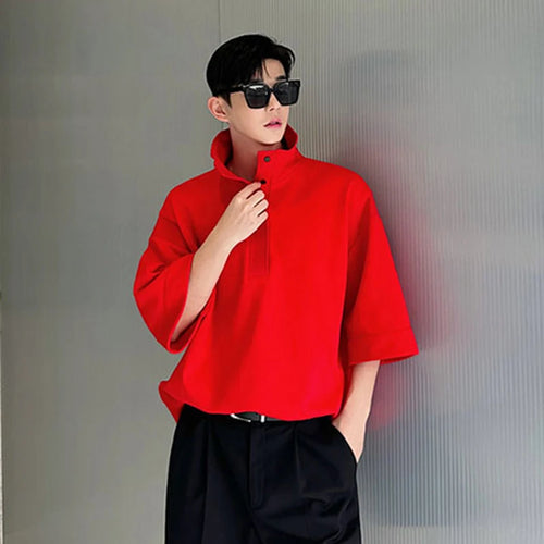 Load image into Gallery viewer, Personalized Male T-shirt Foldable Versatile Turn-down Collar Short Sleeve T-shirts Oversize Solid Color Male Top 9C5665
