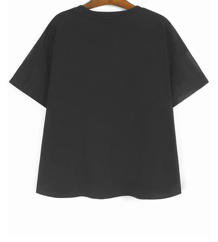 Women Balck Dot Spliced Big Size Casual T-shirt New Round Neck Short Sleeve Fashion Tide Spring Summer 2025 1DJ1585