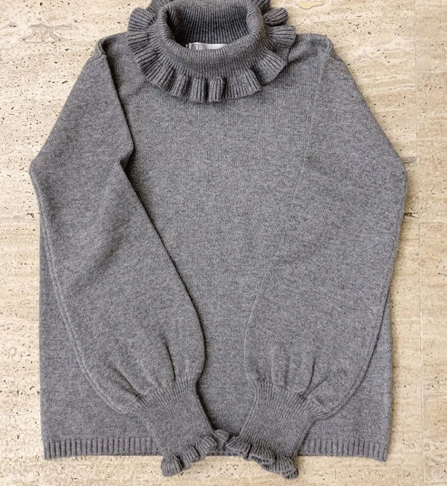 Basic Sweater Pullover Women Japan Korean Ruffle Turtleneck  Sweet Base Knit Tops Fashion Solid Y2k Cute Jumper