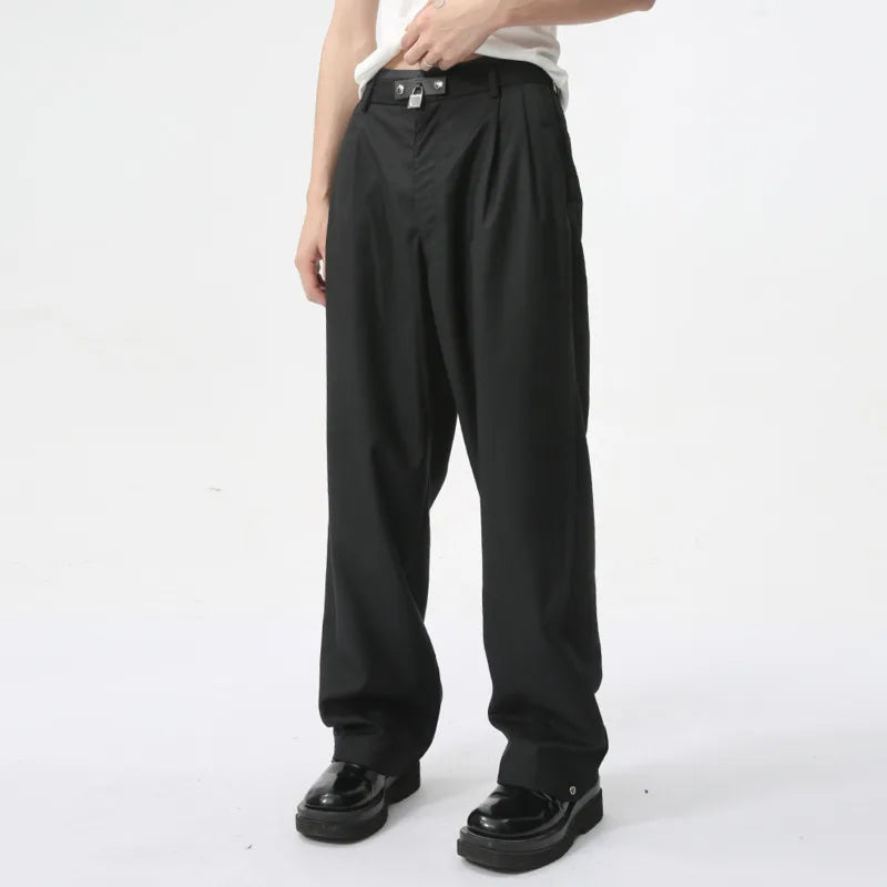 Minimalist Men's Casual Suit Pants Wide Leg Soild Color Loose Male Elastic Waist Trousers Stylish Summer 9C6152