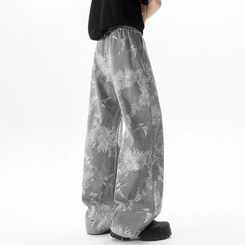 Load image into Gallery viewer, Men&#39;s Jeans New Summer New Korean Tide Flower Printed Design Loose Personalized Trendy Male Elastic Waist Trousers 9W1643
