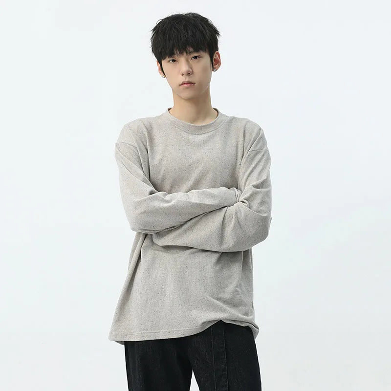 Men's T-shirt Spring Summer New Korean Style Clean Male Top Fashion Long Sleeve Round Neck Casual Solid Color 9C5291