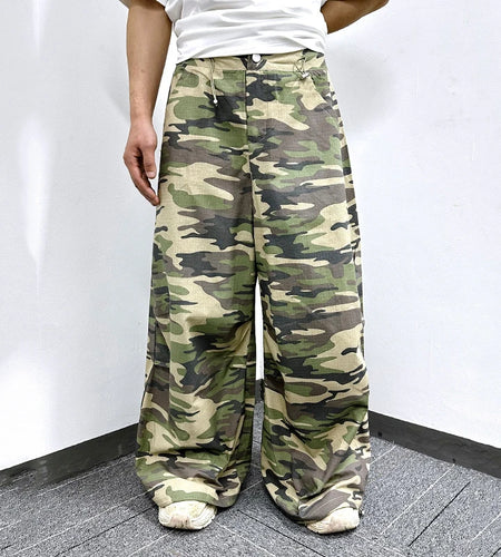 Men's Cargo Pants New American Street Style Loose Straight Legs Elastic Waist Design Male Casual Summer Trousers 9W1785