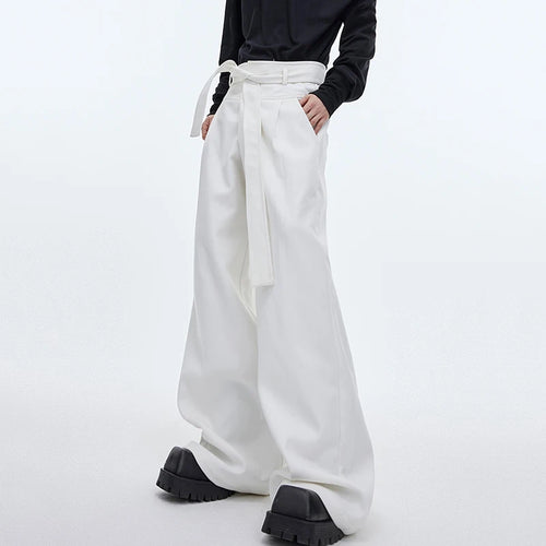 Load image into Gallery viewer, High Waist Lace-up Male Causal Suit Pants Niche Design Solid Color Men&#39;s Wide Leg Trousers Personality New Spring 9C4012
