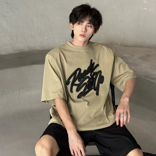 Load image into Gallery viewer, Man&#39;s Short Sleeved T-shirt Summer Letter Embroidery Loose Casual Fashion Trend Crew-neck Niche Design Male Top 9C5570
