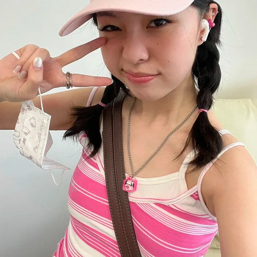 Load image into Gallery viewer, Y2k Aesthetics Camisole Japanese Harajuku Cami Top 2000s Kawaii Crop Top Fairycore Pink Striped Tank Top E-girl Grunge
