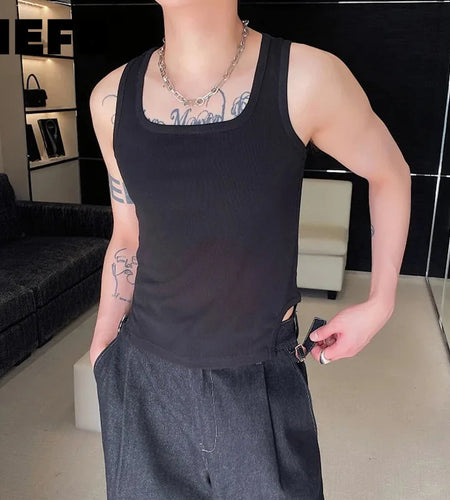 Tight Tank Top Trend Summer Personalized Square Neck Short Sleeveless Menwear Soild Color Vest Casual Clothes 9C5243