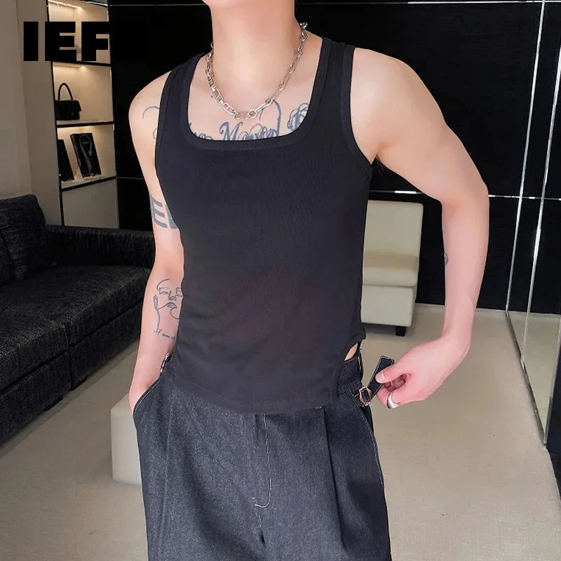 Tight Tank Top Trend Summer Personalized Square Neck Short Sleeveless Menwear Soild Color Vest Casual Clothes 9C5243