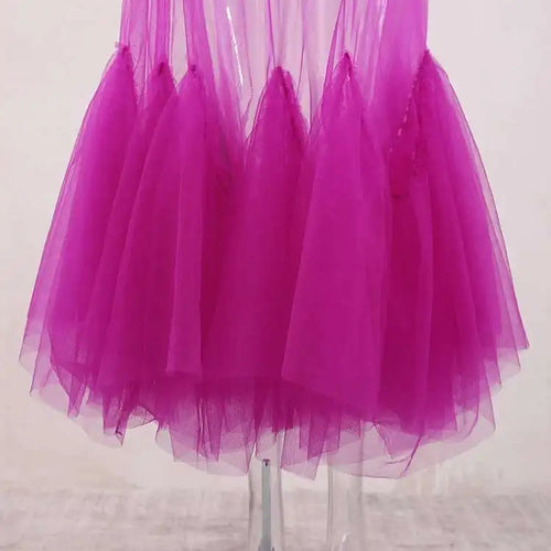 Load image into Gallery viewer, Women Purple Ruffles Mesh Perspective Big Size Long Dress New Round Neck Half Sleeve Fashion Spring Summer 2025 JR7711
