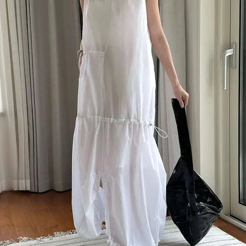 Load image into Gallery viewer, Women White Gray Big Size Long Elegant Thin Dress New Square Collar Sleeveless Fashion Tide Spring Summer 2025 1DH6054
