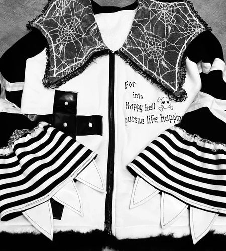 Gothic Jackets Women Striped Lace Patchwork Y2k Aesthetic Grunge Coats Harajuku  Loose Punk Streetwear Jacket