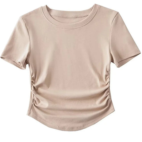 Load image into Gallery viewer, 2024 Harajuku Women Crew Neck Short Sleeve Cotton Tee With Ruched Sides Detail T-shirts
