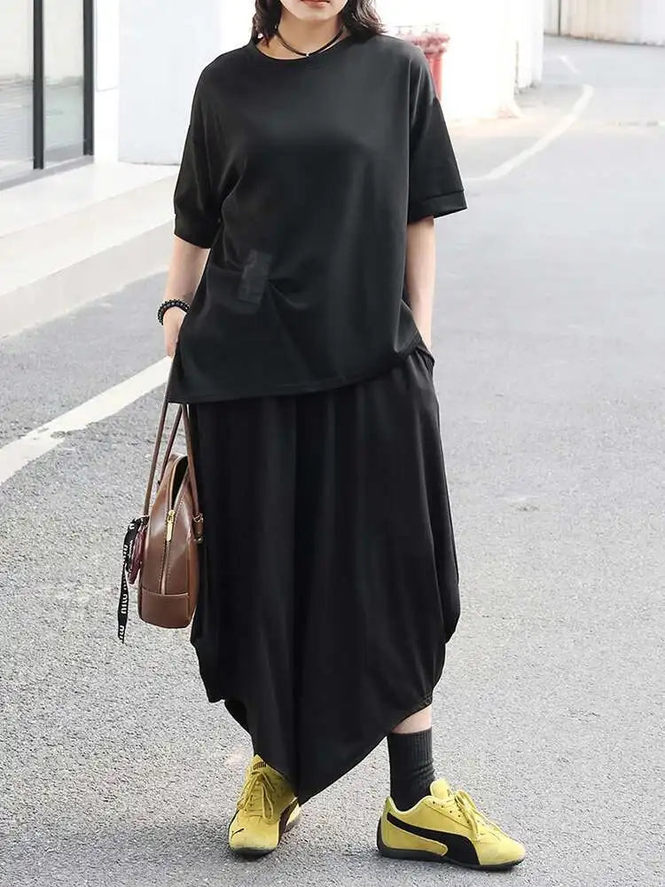 High Elastic Waist Black Brief Long Casual Wide Leg Pants New Trousers Women Fashion Tide Spring Autumn 2025 1DJ0218