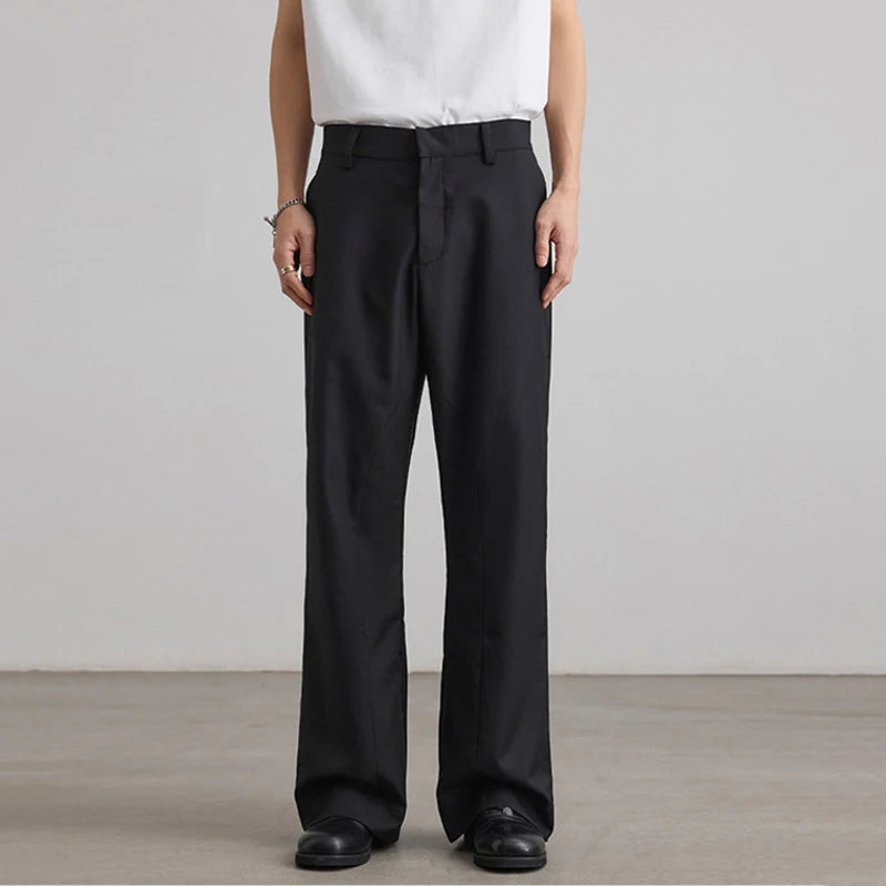 Men's Summer Suit Pants New Korean Style Splicing Micro Flared Trousers Straight Leg Solid Color Trendy Male Bottoms 9W1902