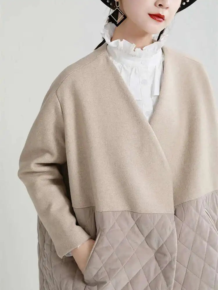 Apricot Warm Big Size Long Cotton-padded Coat Long Sleeve Loose Fit Women Parkas Fashion New Autumn Winter 2025 1DF4808