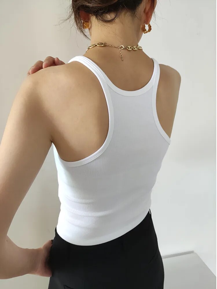 Solid Minimalist Tank Tops For Women Square Collar Sleeveless Slim Pullover Casual Vest Female Fashion Clothing