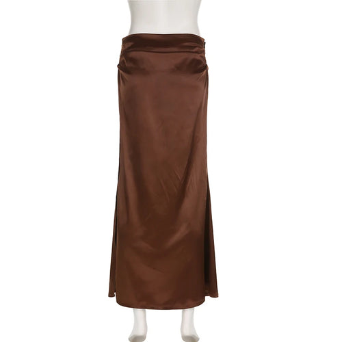 Load image into Gallery viewer, Chic Elegant Brown Low Waist Long Skirt Female Summer Side Split Solid Basic Fashion Satin Skirts Party Maxi Outfits
