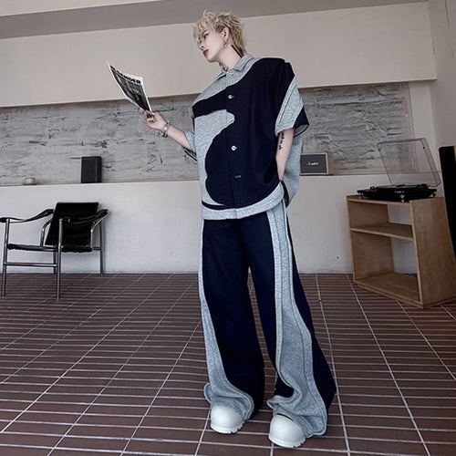 Load image into Gallery viewer, Men's Pants Set New Summer Contrast Color Short Sleeve Single Breasted Jacket Casual Pants Male Loose Suit 2025 9W1508
