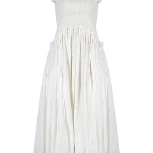 Load image into Gallery viewer, Women White Sling Backless Pleated Shrink Waist Slim Vintage Dress New Square Collar Fashion Spring Autumn 2025 JF54801
