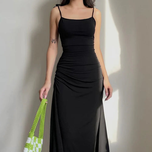 Load image into Gallery viewer, Fashion Strappy Ruched Sexy Black Dress Irregular Elegant Backless Long Dress Party Summer Dresses Women Clothes
