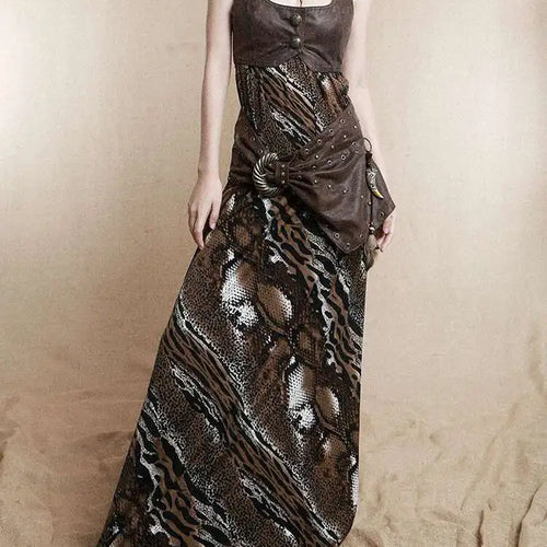 Load image into Gallery viewer, Women Coffee Leopard Printed Long Spaghetti Strap Dress New Square Collar Sleeveless Fashion Spring Autumn 2025 1DH8446
