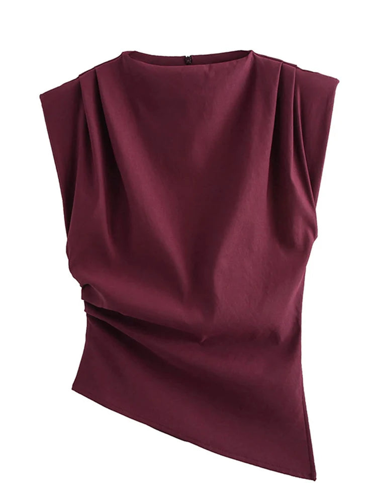 New European and American fashion simple pleated decorative shoulderless top