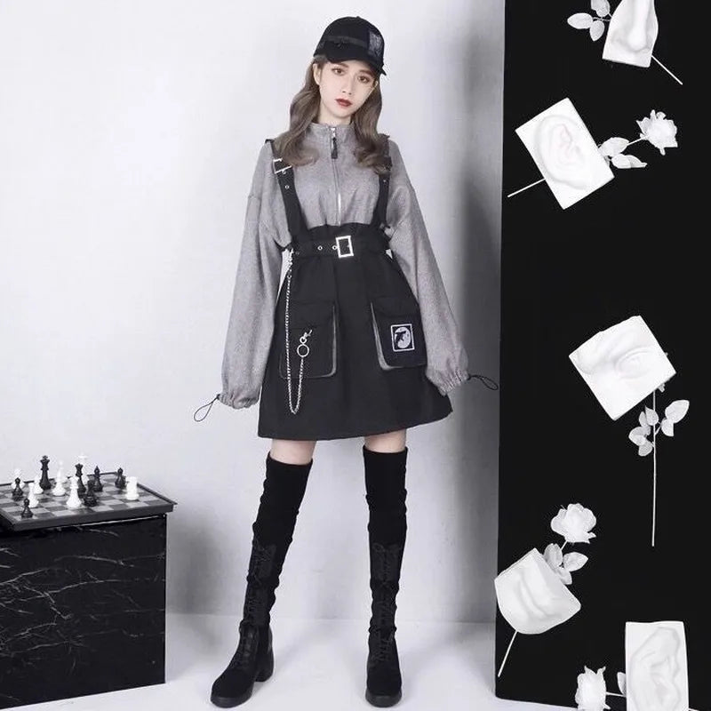Gothic Punk Mini Dress Women Streetwear Spring Fashion Goth Harajuku Dress 2021 Egirl Long Sleeve Korean Style Kpop