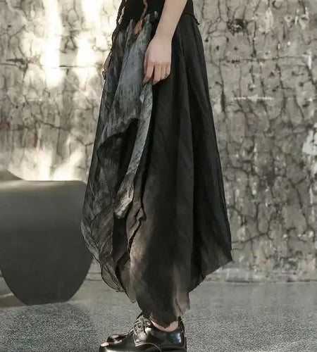 High Elastic Waist Black Irregular Printed Pleated Vintage Half-body Skirt Women Fashion New Spring Autumn 2025 1DF6823