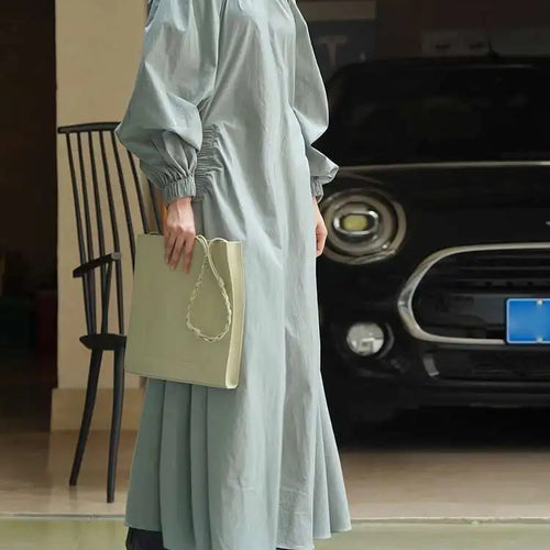 Load image into Gallery viewer, Women Black Brief Long Elegant Dress New Slash Neck Long Puff Sleeve Loose Fit Fashion Tide Spring Autumn 2025 1DF9947
