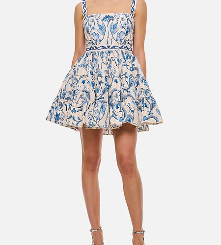 Hit Color Printing Slimming Dresses For Women Square Neck Sleeveless High Waist Temperament Mini Dress Female New