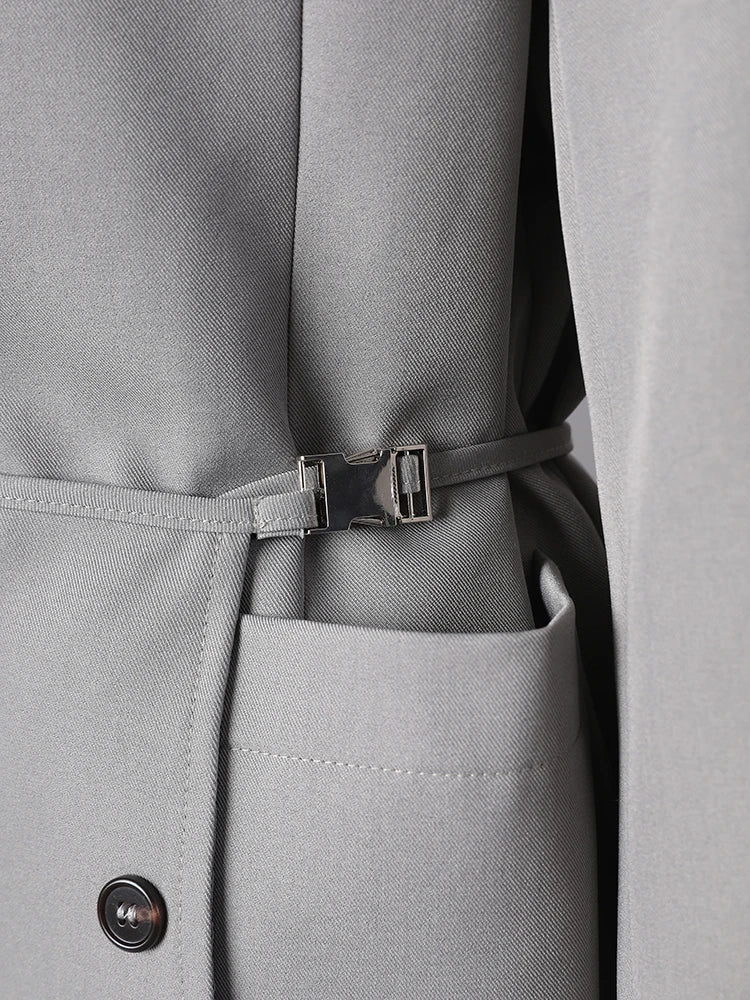 Women Gray Irregular Spliced Big Size Elegant Blazer New Lapel Long Sleeve Jacket Fashion Tide Spring Autumn 2025 7AB8229