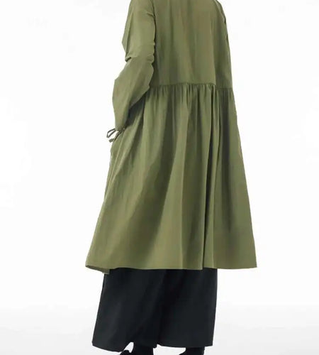 Women Army Green Big Size Long Trench New Stand Collar Long Sleeve Fit Windbreaker Fashion Tide Spring Autumn 2025 1DH3440