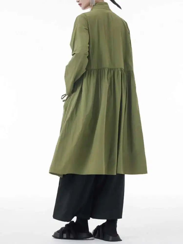 Women Army Green Big Size Long Trench New Stand Collar Long Sleeve Fit Windbreaker Fashion Tide Spring Autumn 2025 1DH3440