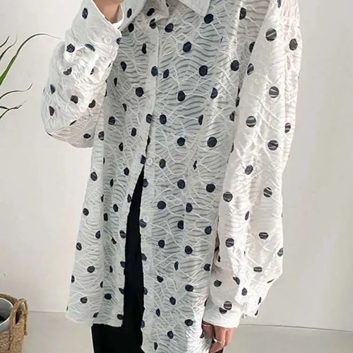 Load image into Gallery viewer, Women White Dot Big Size Elegant Blouse New Lapel Long Sleeve Loose Fit Shirt Fashion Tide Spring Autumn 2025 1DF7781

