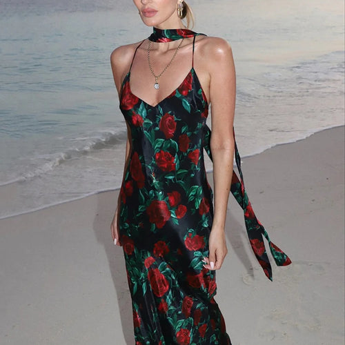 Load image into Gallery viewer, Halter Backless Print Sexy Maxi Dress For Women Gown Elegant Sleeveless High Waist Evening Club Party Long Dress
