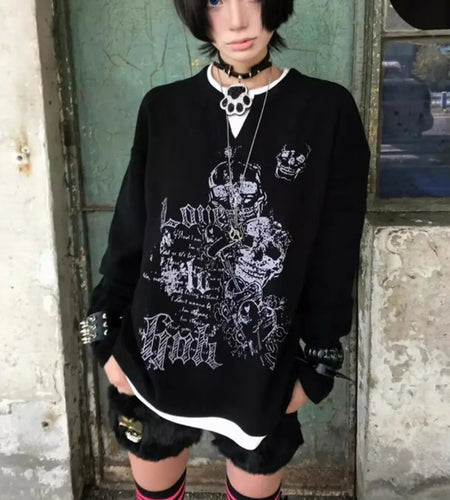 Ropa Mujer Harajuku Black T Shirts Women Clothing Skull Print Fashion Tees Japanese Camisetas Punk Casual Tshirts Y2k Tops