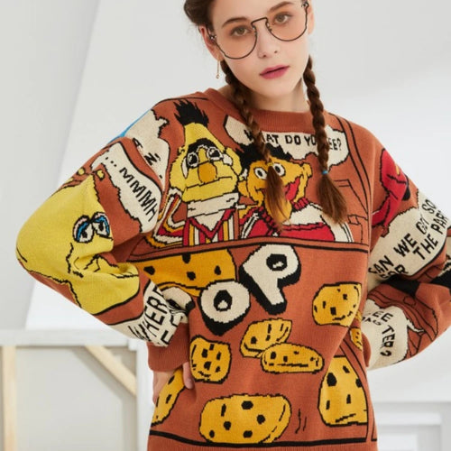 Load image into Gallery viewer, Merry Pretty  Winter Thick Warm Sweater Women Funny Cartoon Letter Printed Jacquard Pullovers Sweaters Knit Drop Shouder Jumpers
