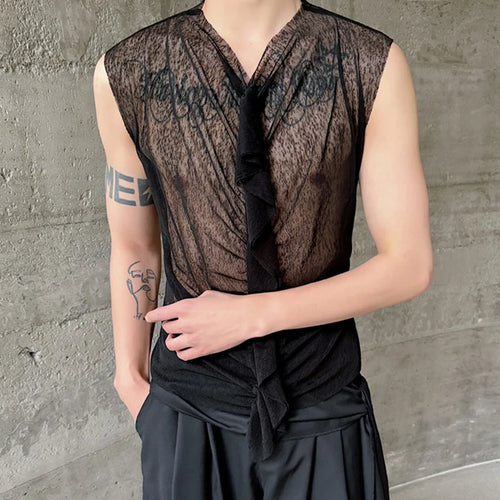 Load image into Gallery viewer, Summer Mesh Pullover Sleeveless Tank Top Lace Perspective Slim Fit Top V-neck Stylish Sexy Men&#39;s Wear 9C5995
