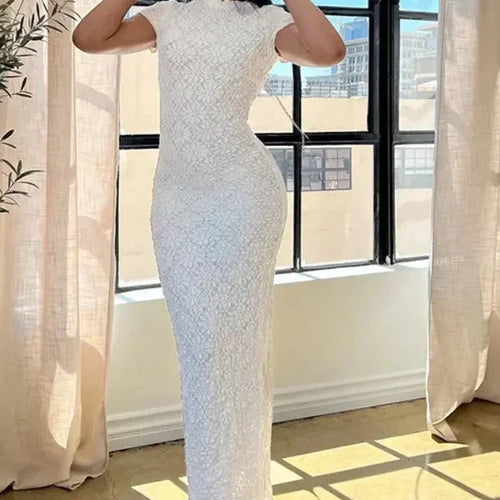 Load image into Gallery viewer, Sexy Short Sleeve Bodycon Slit Long Dress Translucent White Lace Summer Elegant Dresses for Women 2023 C85-DI27
