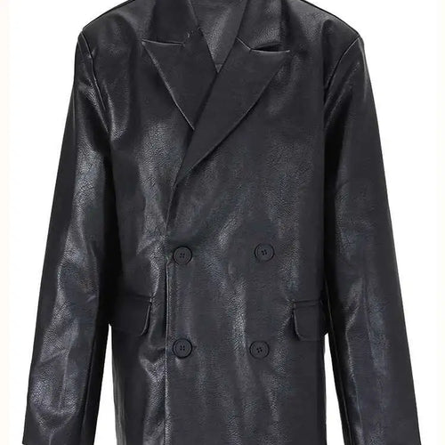 Load image into Gallery viewer, Women Black Pu Leather Big Size Blazer New Lapel Long Sleeve Loose Fit Jacket Fashion Tide Spring Autumn 2025 CPG0476
