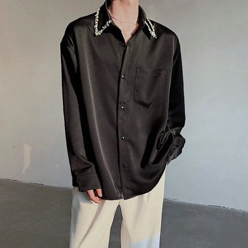 Load image into Gallery viewer, Korean Men&#39;s Shirts Long Sleeve New Summer Bead Decoration Turn-down Collar Trendy Single Breasted Male Clothing 9W1701
