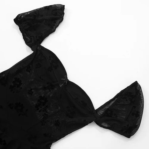 Load image into Gallery viewer, See Through Lace Sexy Mini Dress Women Patchwork Short Sleeve Square Collar Backless High Waist Pleated Club Dress
