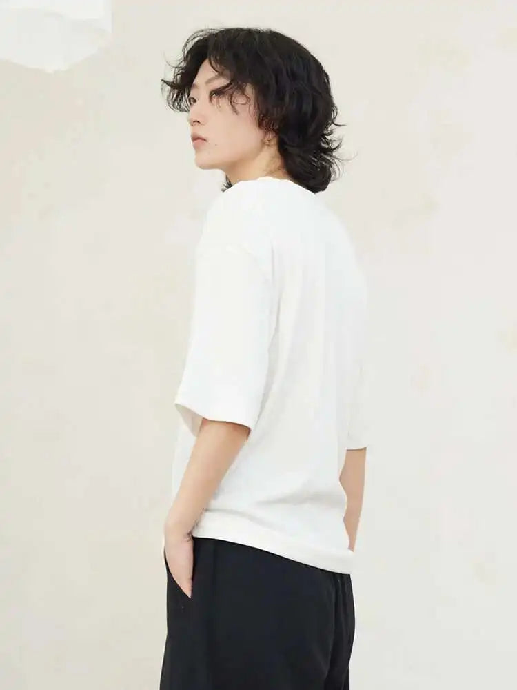 Women Black Irregular Hollow Out Big Size T-shirt New Round Neck Short Sleeve Fashion Tide Spring Summer 2025 1DF9081