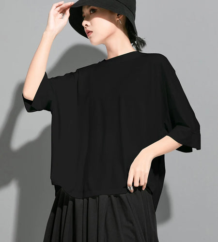 Women White Irregular Big Size T-shirt New Round Neck Three-quarter Batwing Sleeve Fashion Tide Spring Summer 20251DJ1823