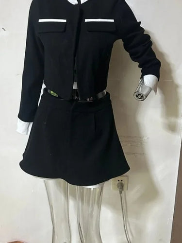 Load image into Gallery viewer, Fashion Contrast Color Small Fragrance Style Celebrity Women Wool Skirt Set Button Slim Long Sleeve Two Piece Set
