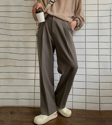 Men's Suit Pants New Spring Male Solid Color Casual Korean Style Trousers Loose Straight Wide Leg Bottoms 2025 9W1366