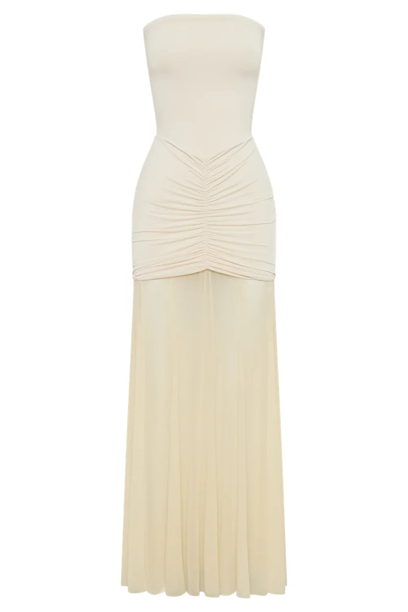 Off-shoulder Backless Sexy Maxi Dress For Women Gown Fashion Mesh Strapless Sleeveless Bodycon Long Dress Elegant