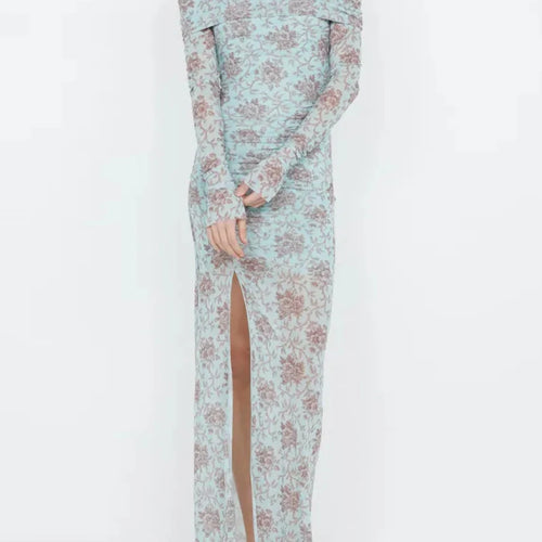 Load image into Gallery viewer, Hit Color Printing Slimming Dresses For Women Slash Neck Long Sleeve High Waist Temperament Dress Female Fashion
