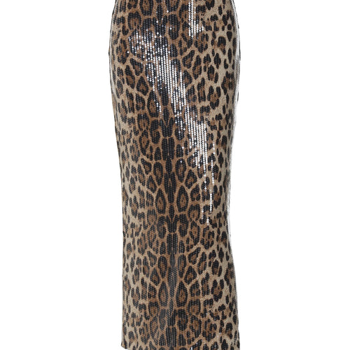 Load image into Gallery viewer, Sequined Leopard Print High Waist Slit Sexy Slim Maxi Skirt Autumn Women Fashion Outfits Streetwear Party Vacation
