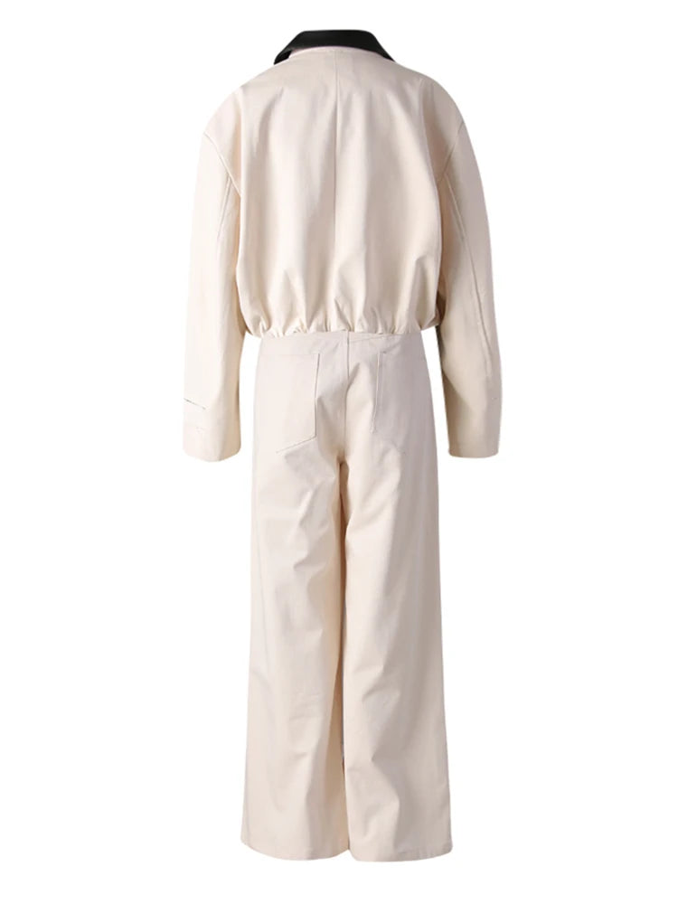 Big Size Leather Jacket Wide Leg Pants Two Piece Suit New Lapel Long Sleeve Women Fashion Tide Spring Autumn 2025 CPG3127